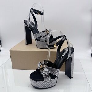 VERSACE Crystal Embellished Medusa Bow Platform Sandals Black EU 38.5 US 8.5